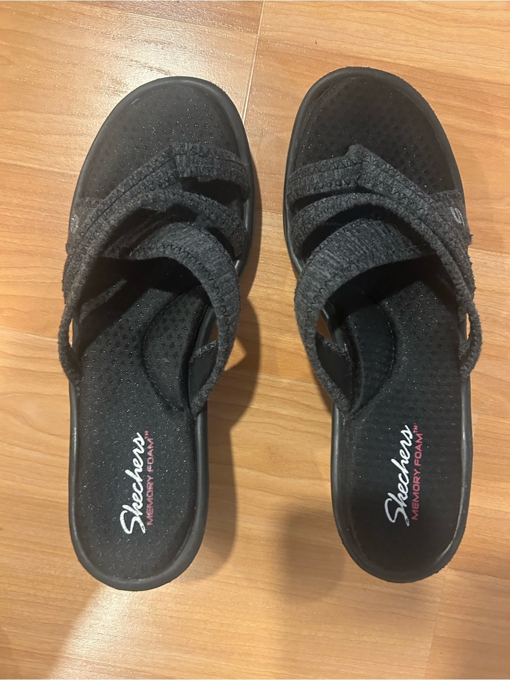 Women's Skechers Black Slip-On Platform Sandals